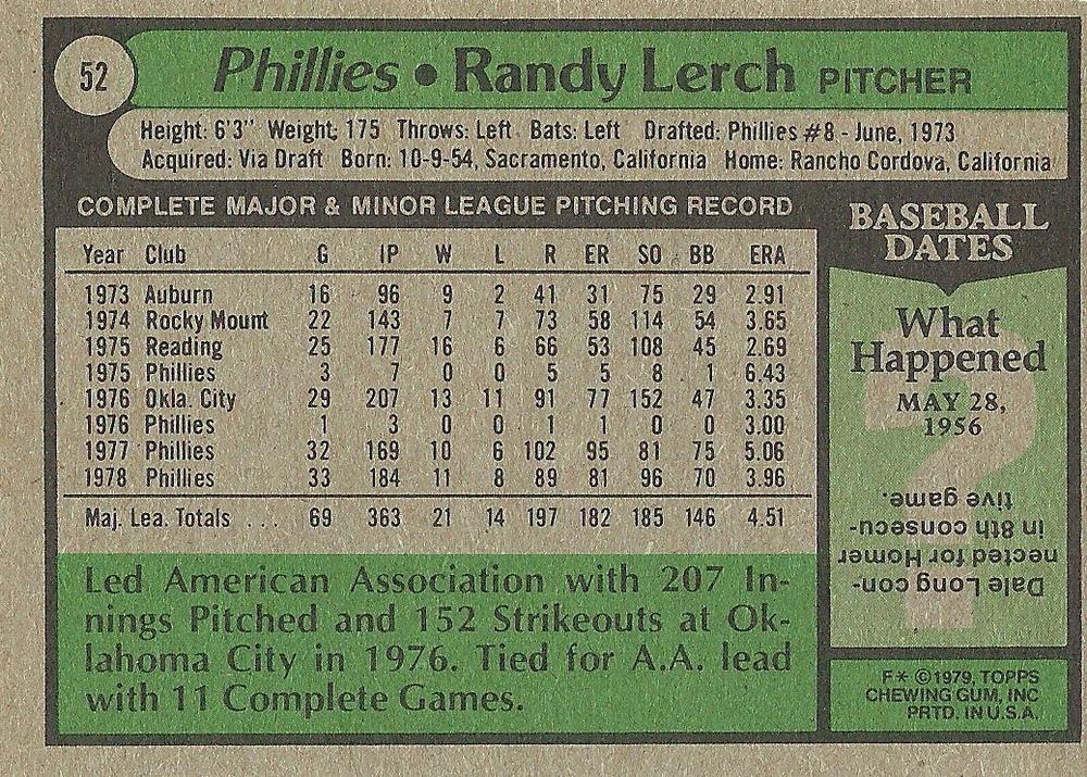 Randy Lerch  baseball card collectible - Main Image 2