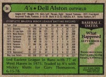 Dell Alston  baseball card collectible - Main Image 2