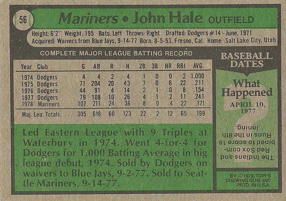 John Hale  baseball card collectible - Main Image 2