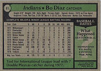 Bo Diaz  baseball card collectible - Main Image 2