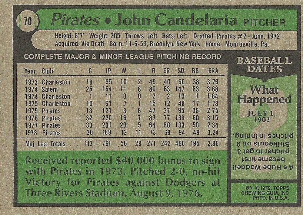 John Candelaria  baseball card collectible - Main Image 2