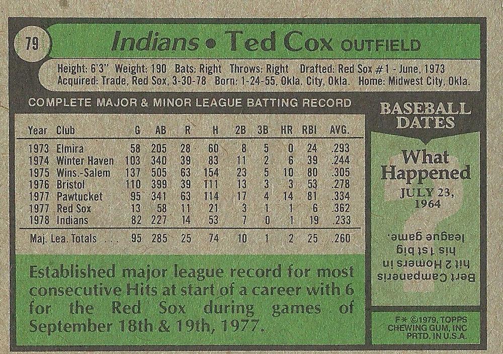 Ted Cox  baseball card collectible - Main Image 2