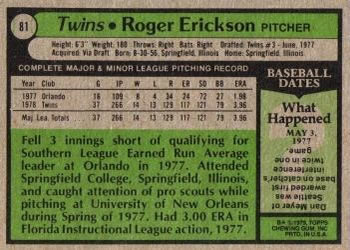 Roger Erickson  baseball card collectible - Main Image 2