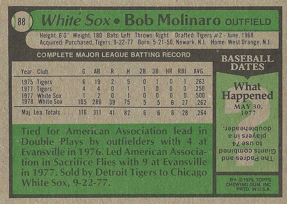 Bob Molinaro  baseball card collectible - Main Image 2