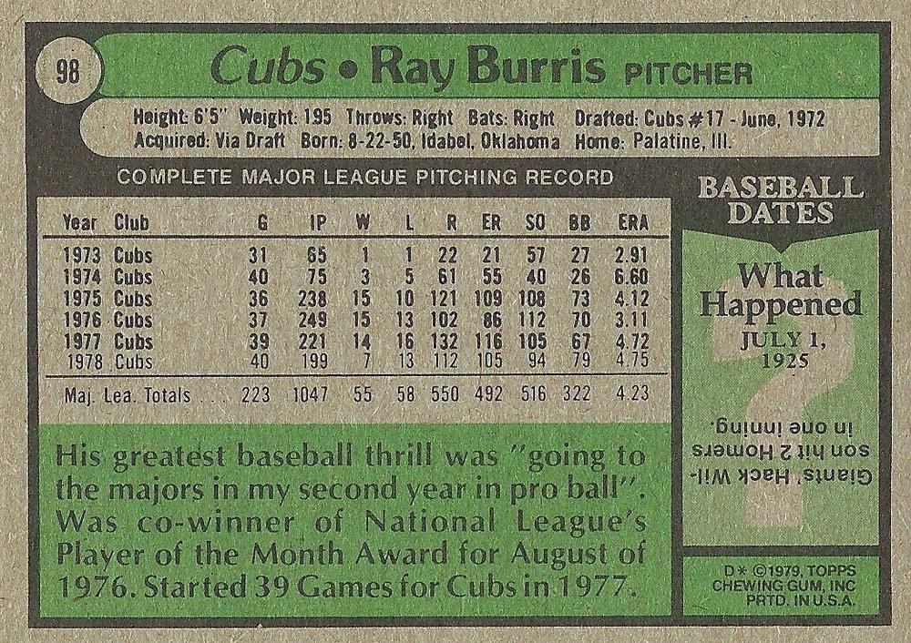 Ray Burris  baseball card collectible - Main Image 2