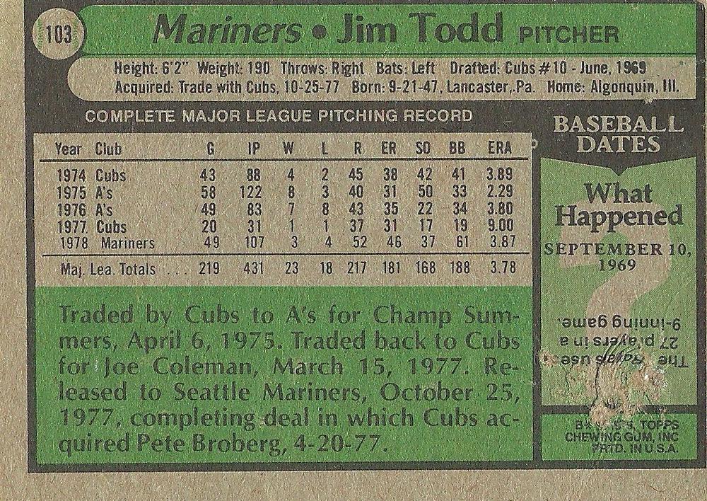 Jim Todd  baseball card collectible - Main Image 2