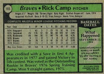 Rick Camp  baseball card collectible - Main Image 2