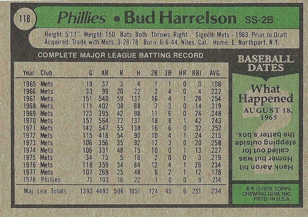 Bud Harrelson  baseball card collectible - Main Image 2
