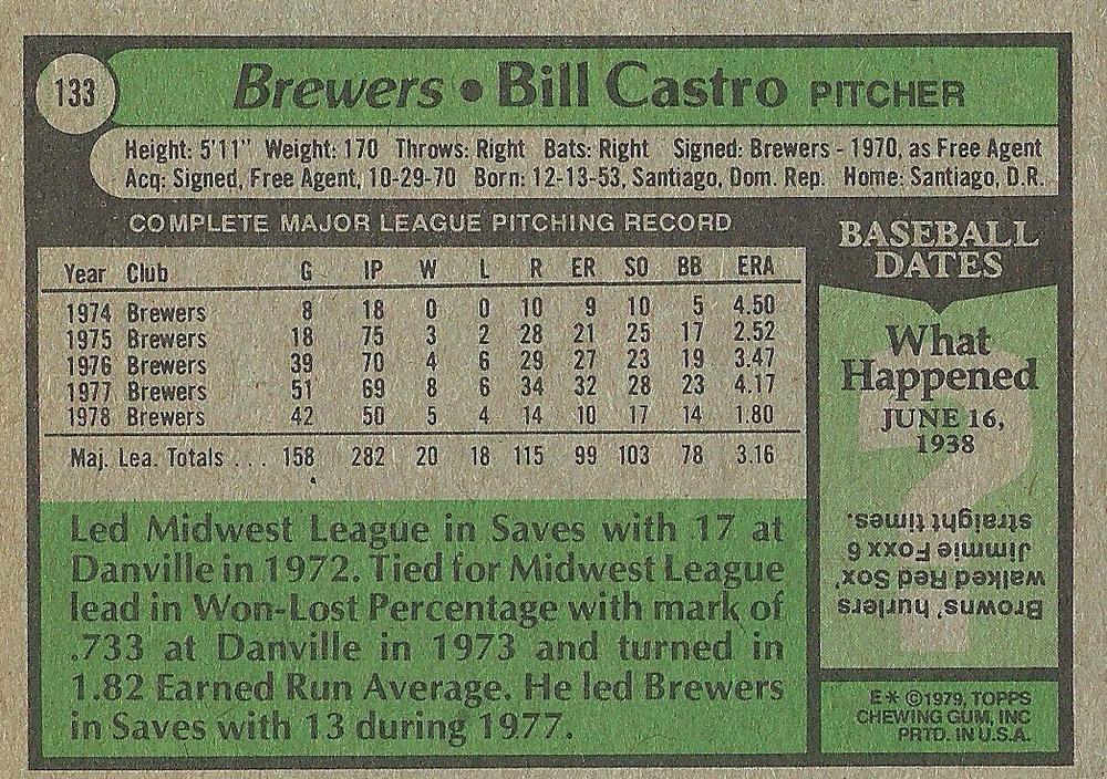 Bill Castro  baseball card collectible - Main Image 2