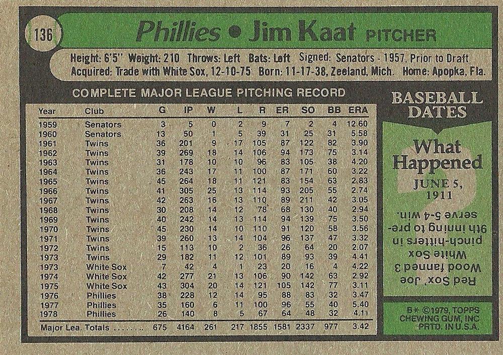 Jim Kaat  baseball card collectible - Main Image 2