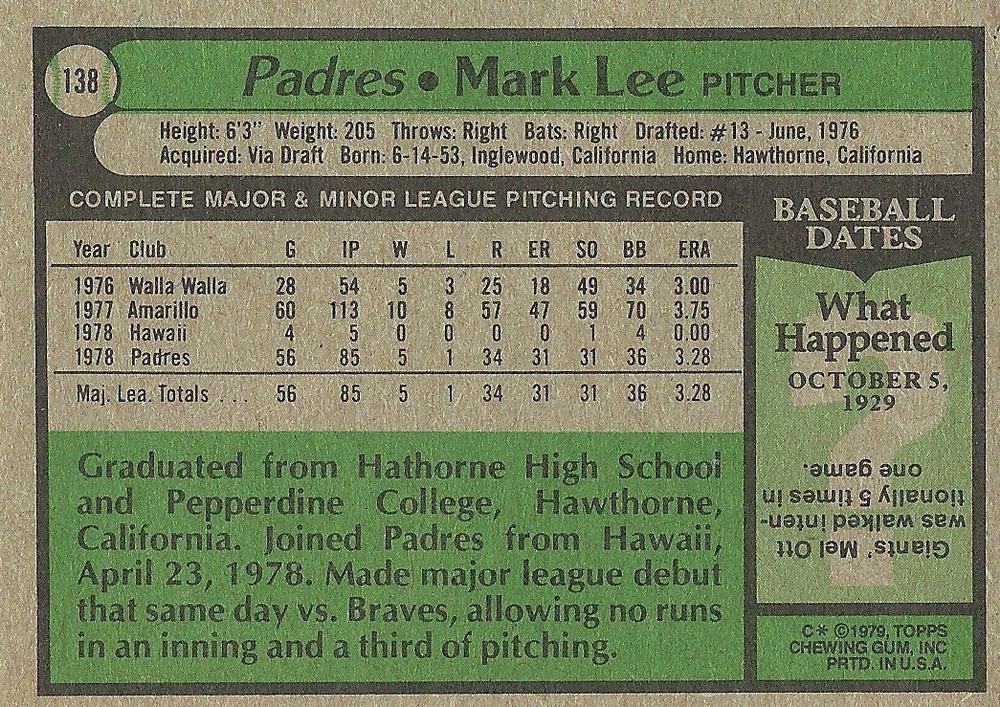 Mark Lee  baseball card collectible - Main Image 2