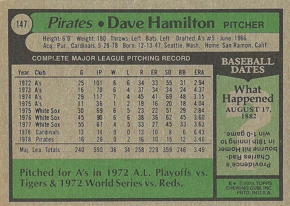 Dave Hamilton  baseball card collectible - Main Image 2