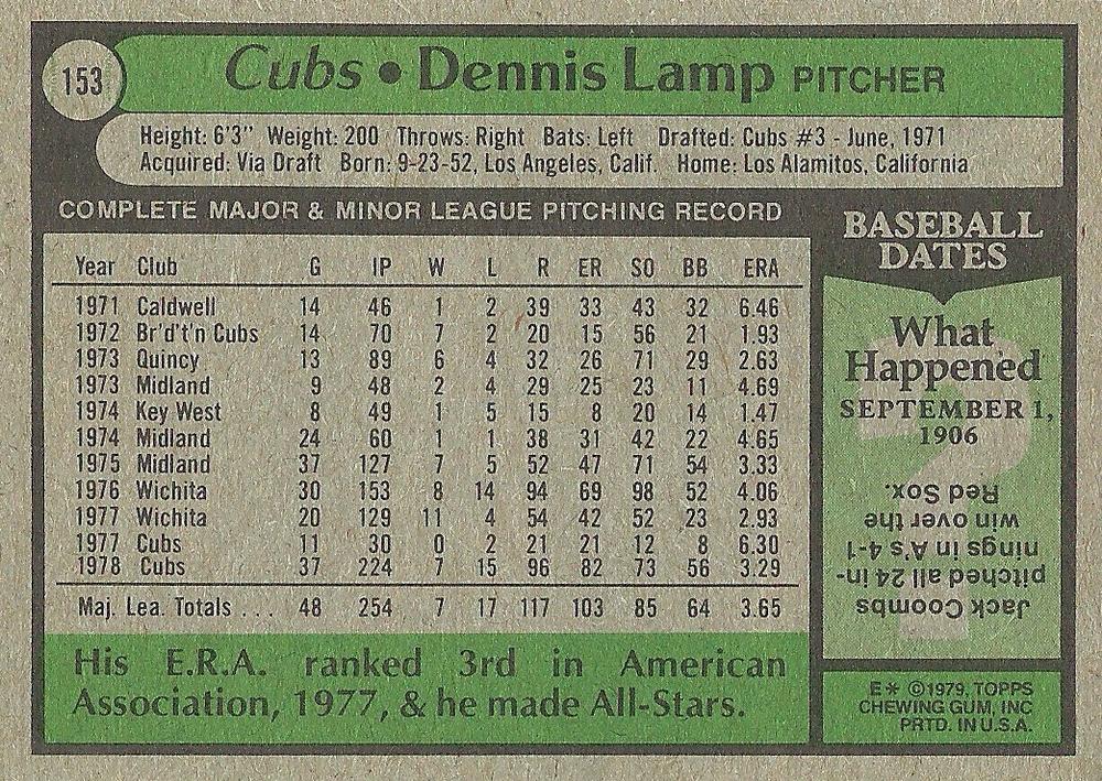Dennis Lamp  baseball card collectible - Main Image 2