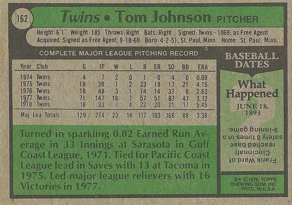 Tom Johnson  baseball card collectible - Main Image 2
