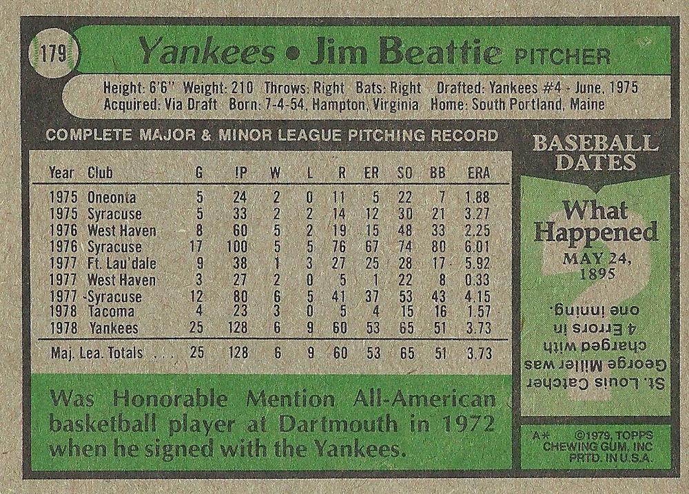 Jim Beattie  baseball card collectible - Main Image 2
