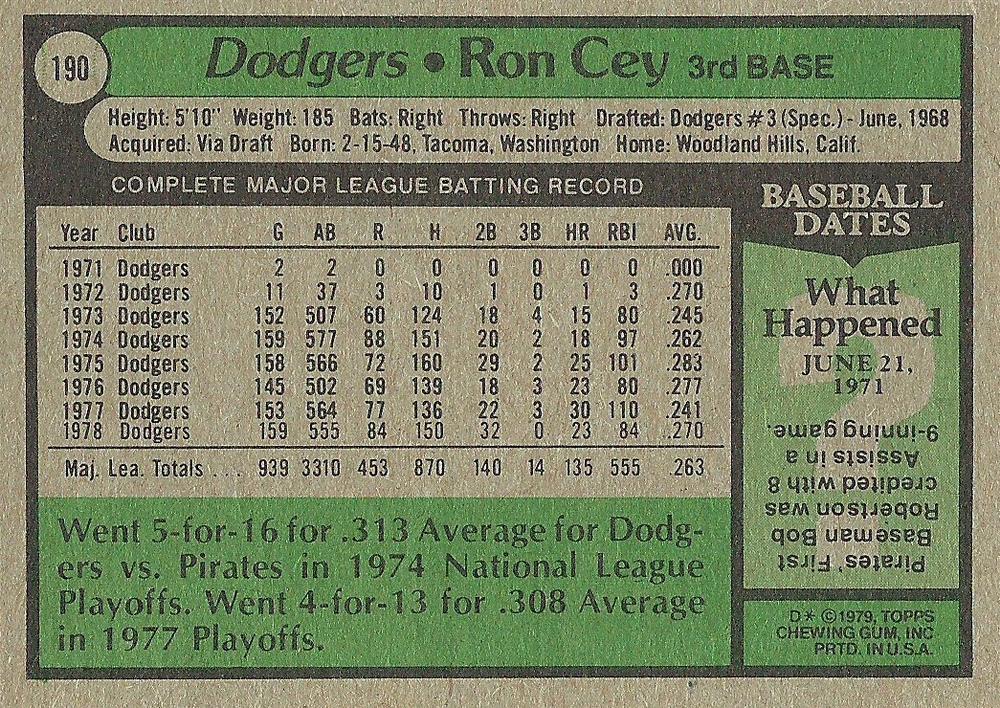 Ron Cey  baseball card collectible - Main Image 2