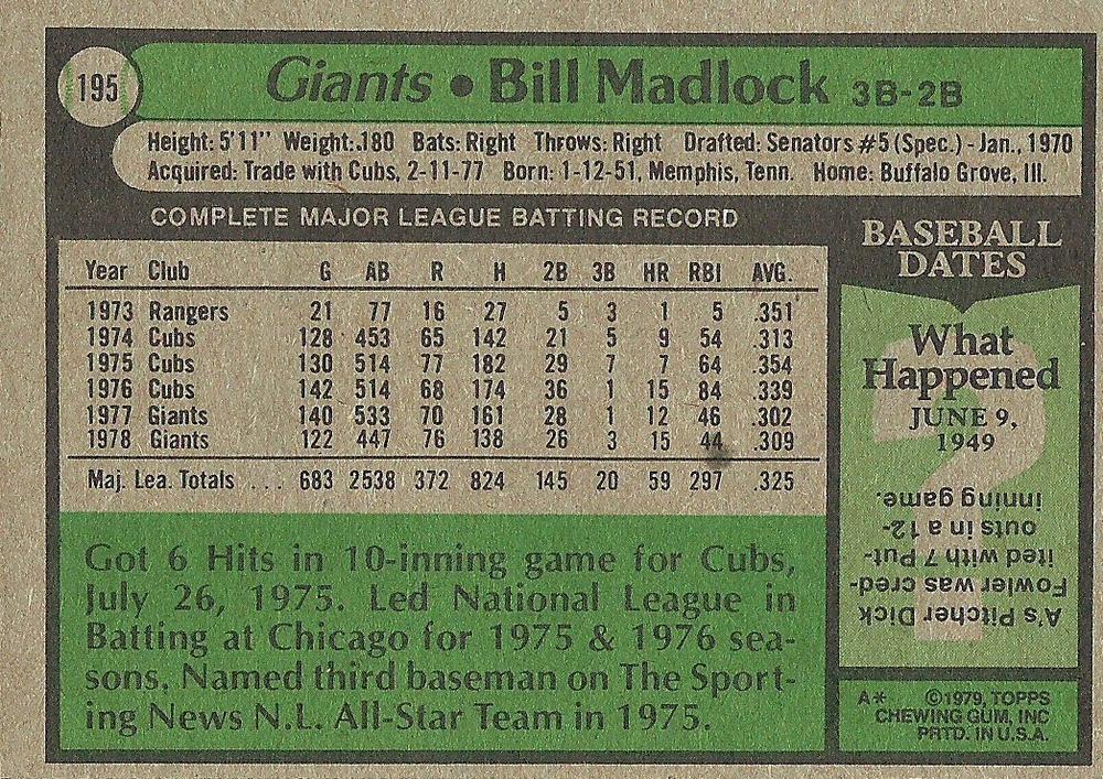 Bill Madlock  baseball card collectible - Main Image 2