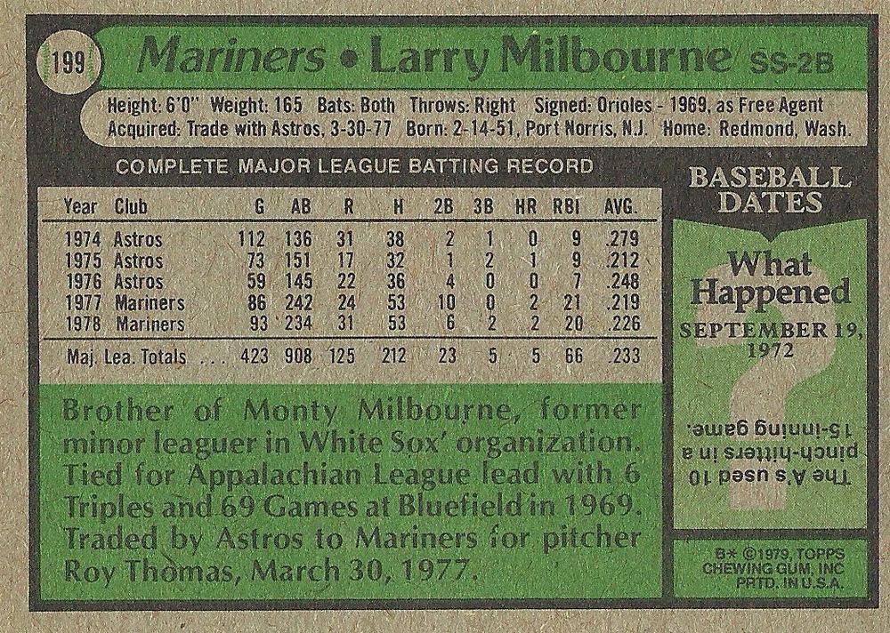 Larry Milbourne  baseball card collectible - Main Image 2