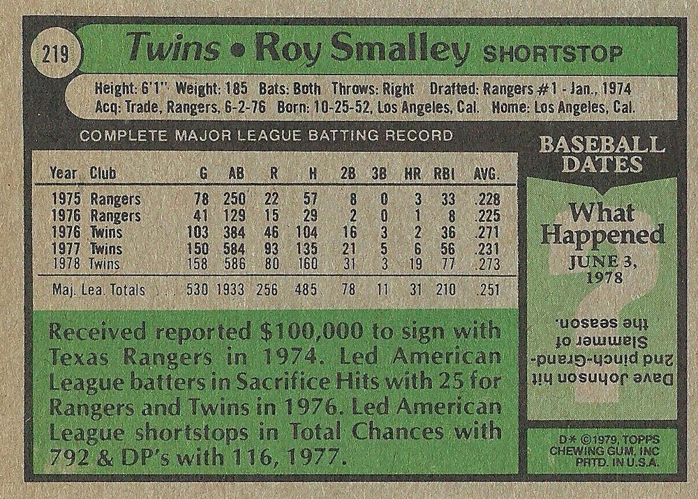 Roy Smalley  baseball card collectible - Main Image 2