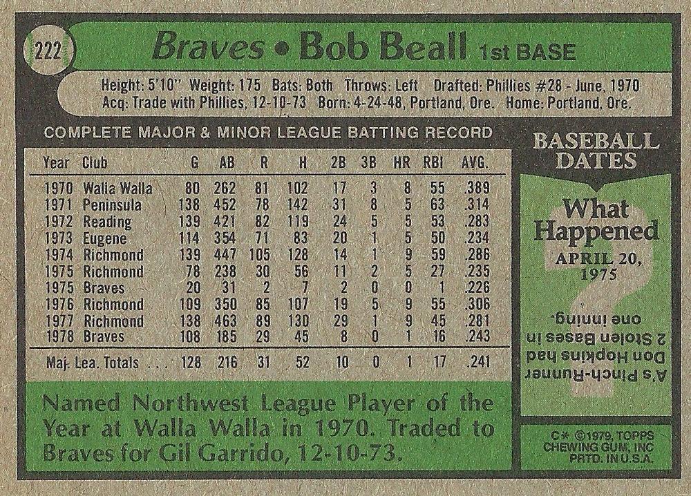 Bob Beall  baseball card collectible - Main Image 2