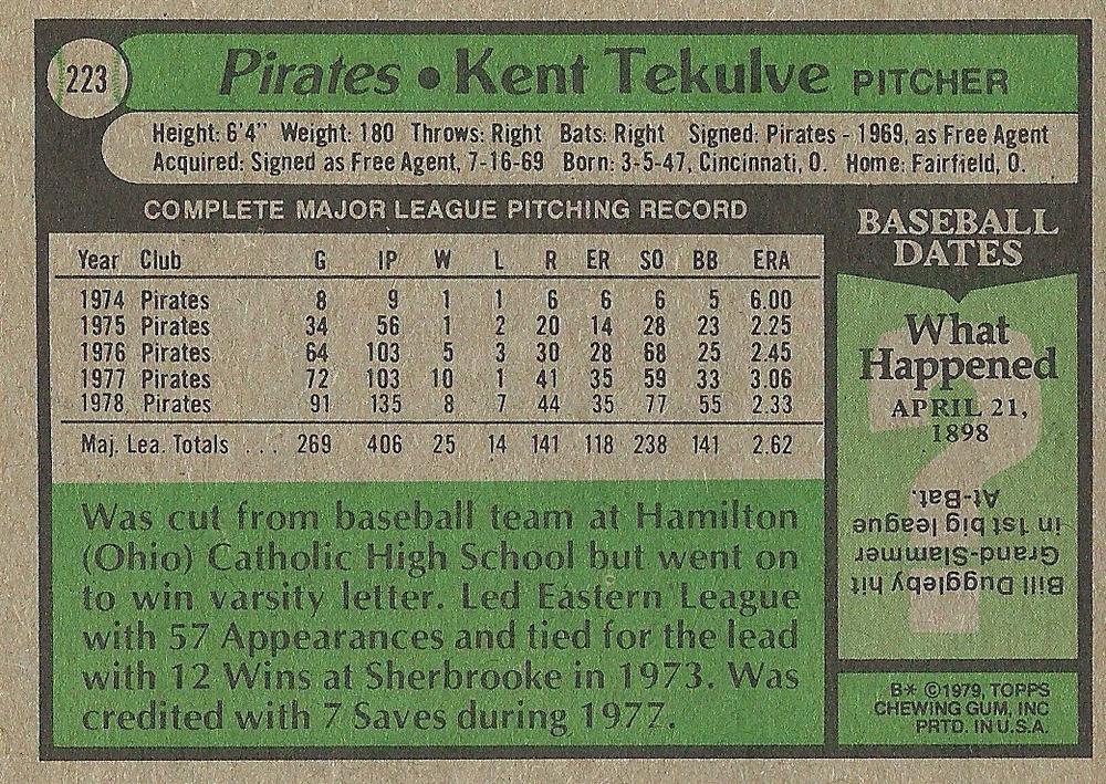 Kent Tekulve  baseball card collectible - Main Image 2