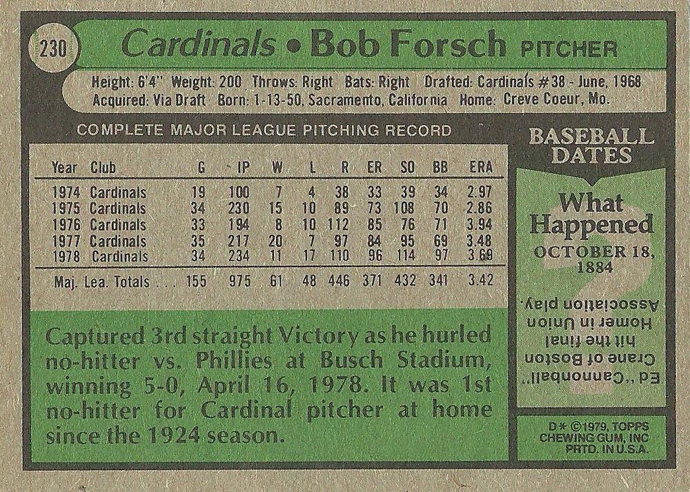 Bob Forsch  baseball card collectible - Main Image 2
