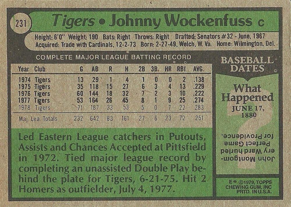 Johnny Wockenfuss  baseball card collectible - Main Image 2