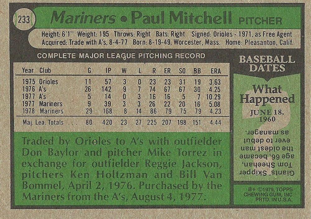 Paul Mitchell  baseball card collectible - Main Image 2