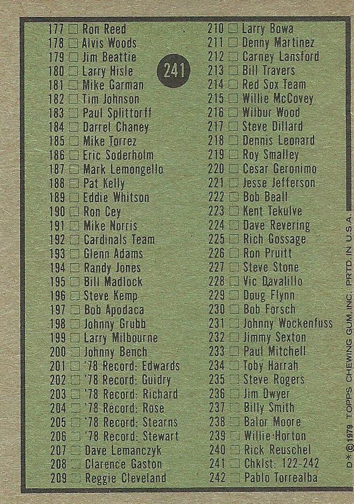Checklist: 122-242  baseball card collectible - Main Image 2