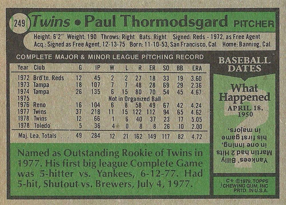Paul Thormodsgard  baseball card collectible - Main Image 2