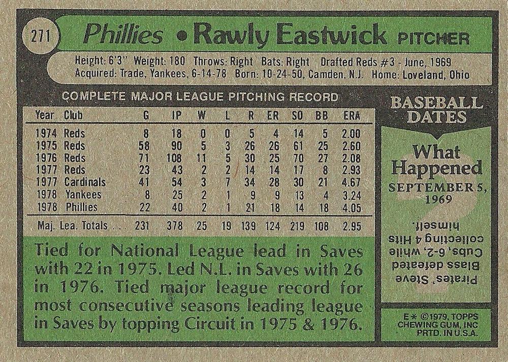 Rawly Eastwick  baseball card collectible - Main Image 2