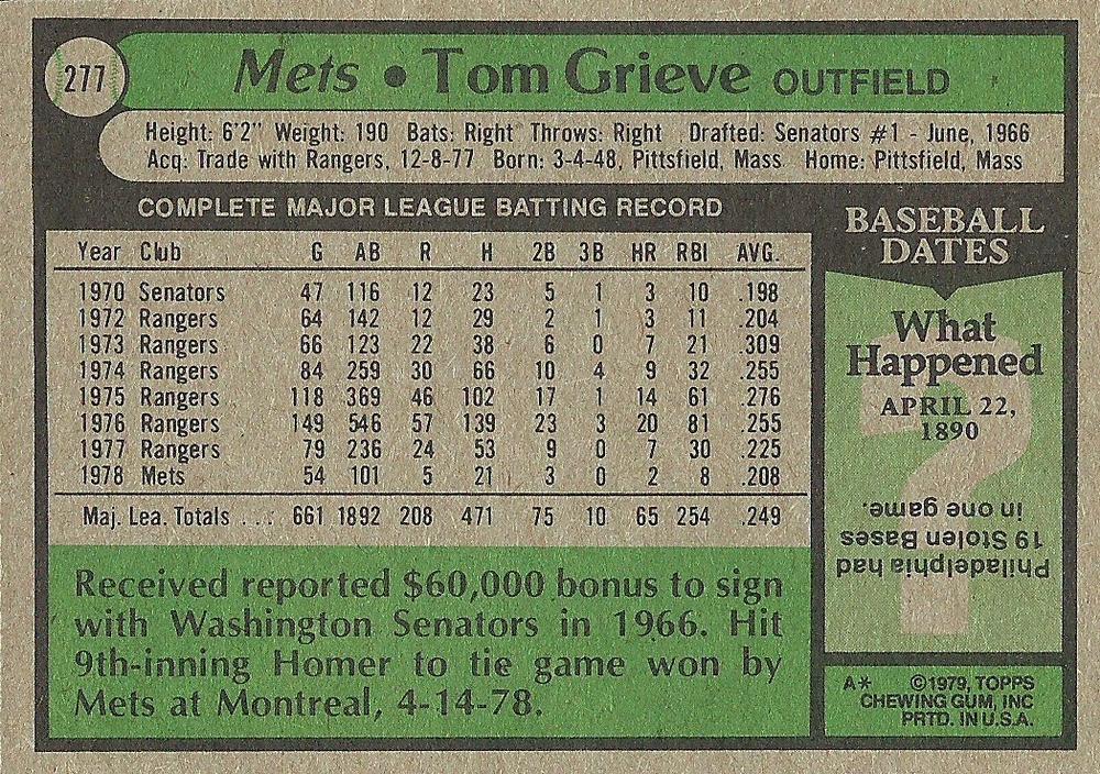 Tom Grieve  baseball card collectible - Main Image 2