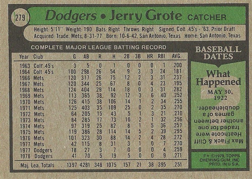 Jerry Grote  baseball card collectible - Main Image 2