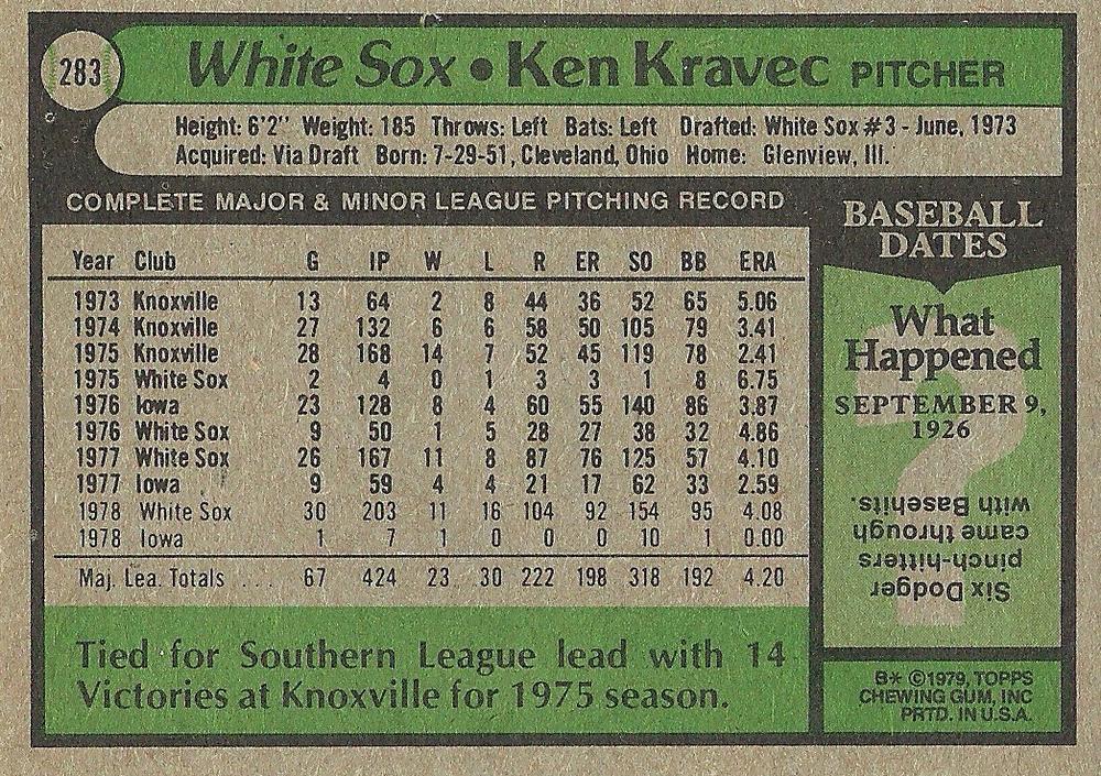 Ken Kravec  baseball card collectible - Main Image 2