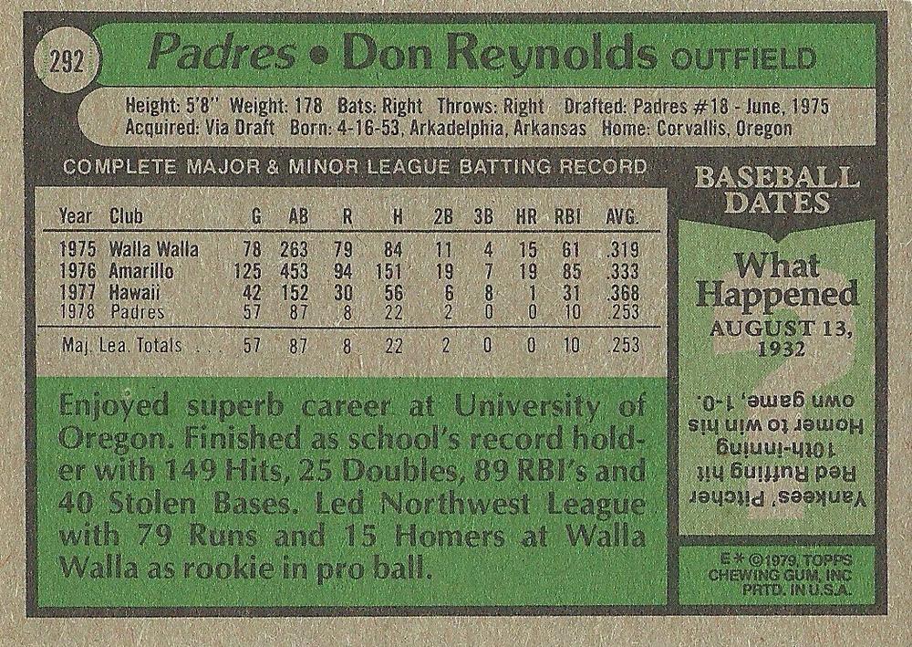 Don Reynolds  baseball card collectible - Main Image 2