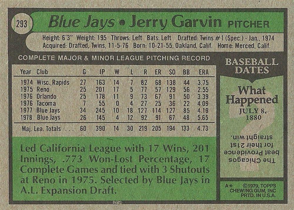Jerry Garvin  baseball card collectible - Main Image 2