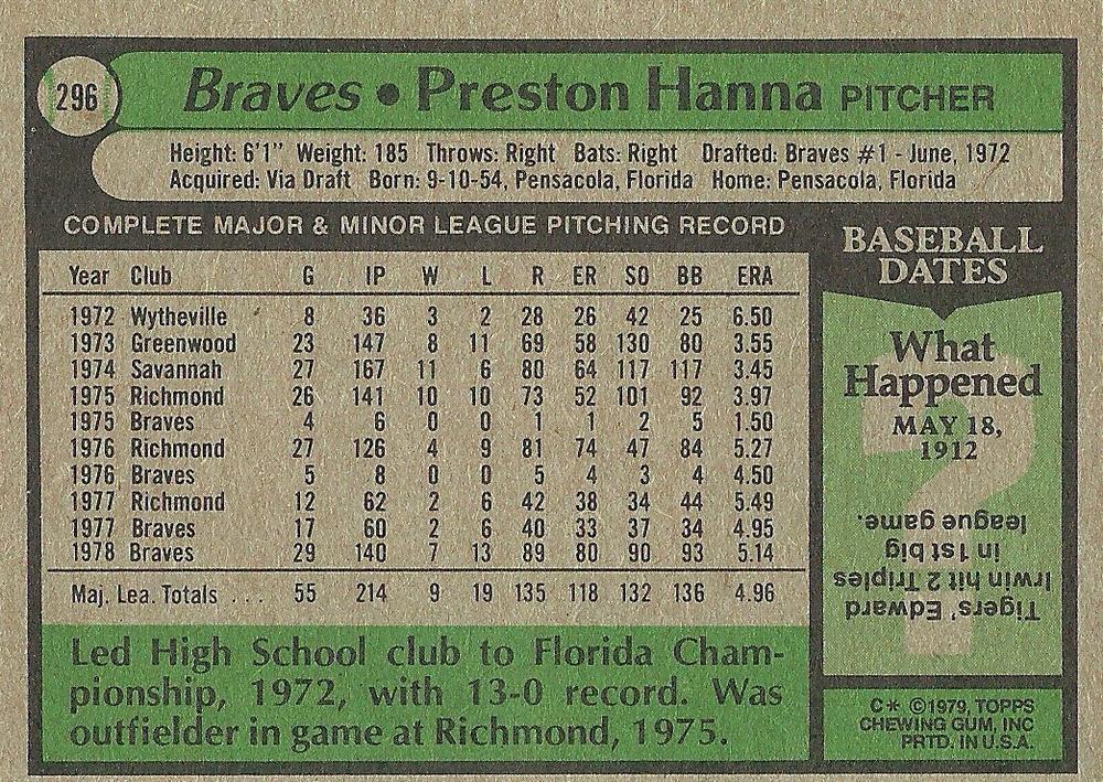 Preston Hanna  baseball card collectible - Main Image 2