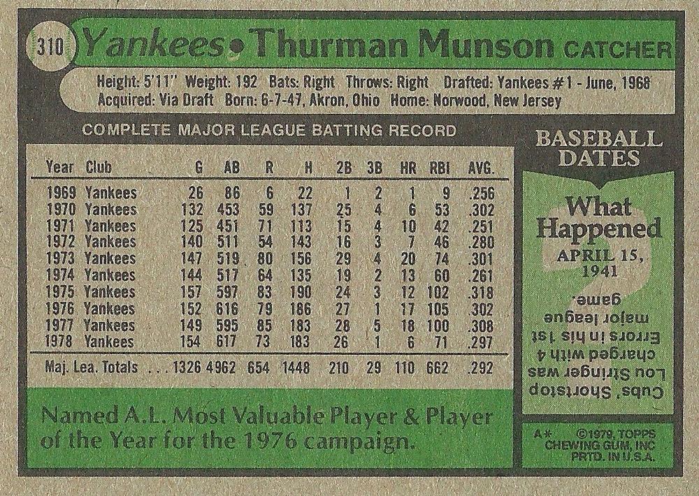 Thurman Munson  baseball card collectible - Main Image 2