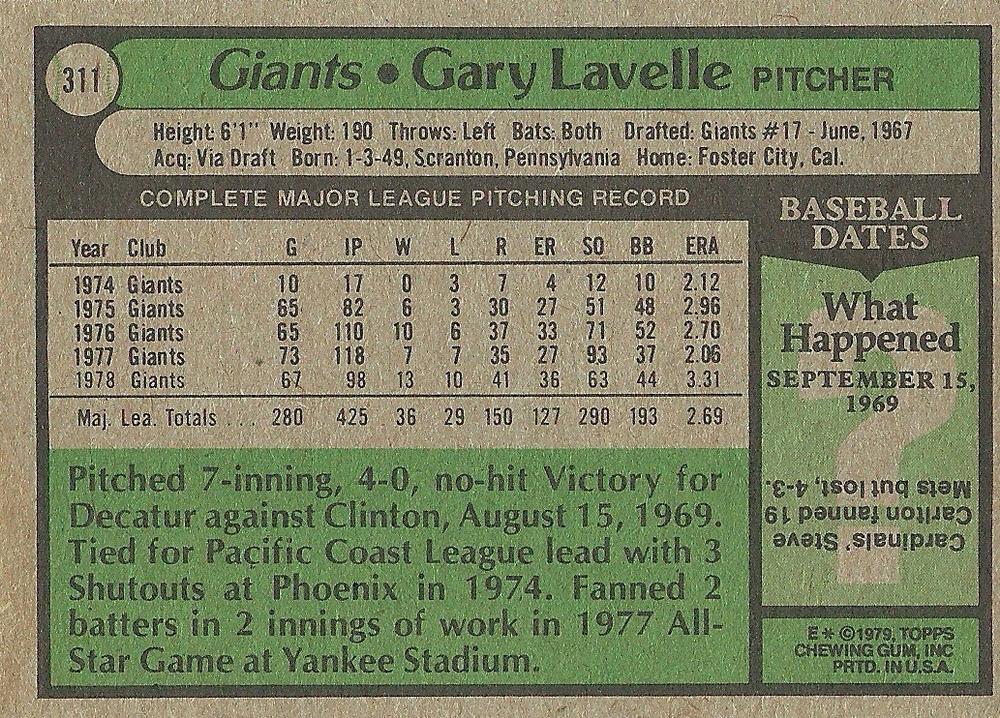 Gary Lavelle  baseball card collectible - Main Image 2