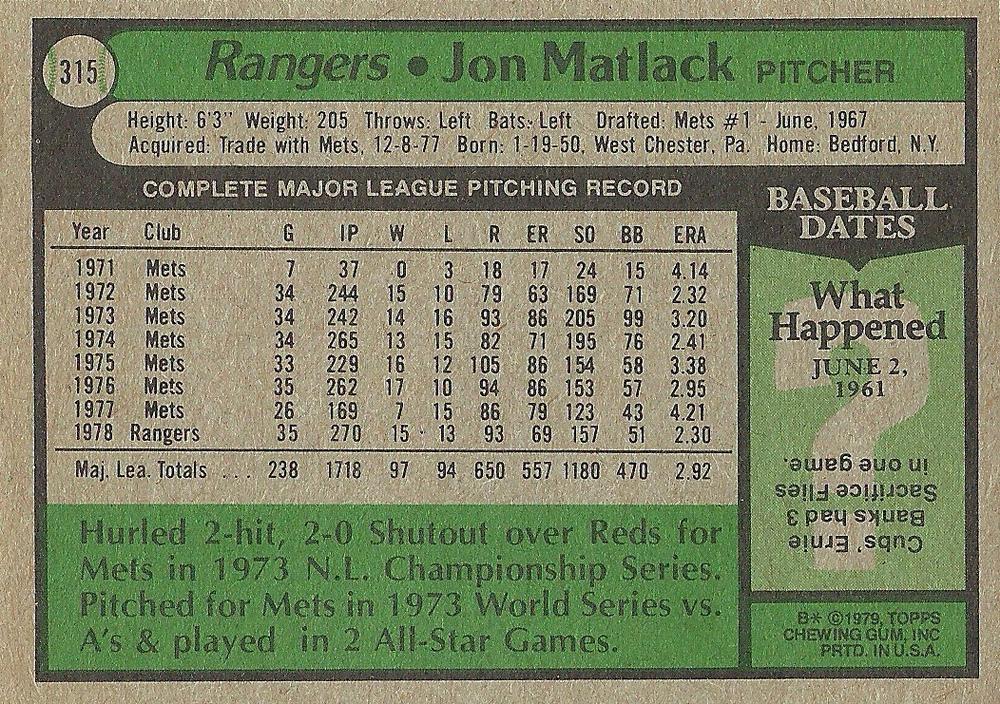 Jon Matlack  baseball card collectible - Main Image 2