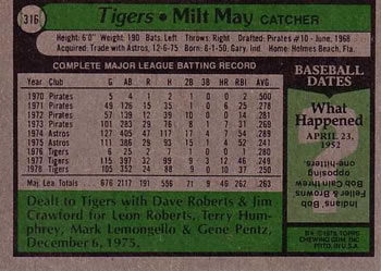 Milt May  baseball card collectible - Main Image 2