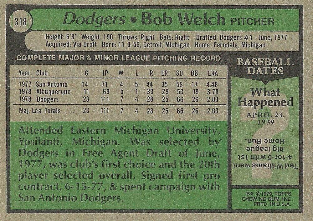 Bob Welch  baseball card collectible - Main Image 2