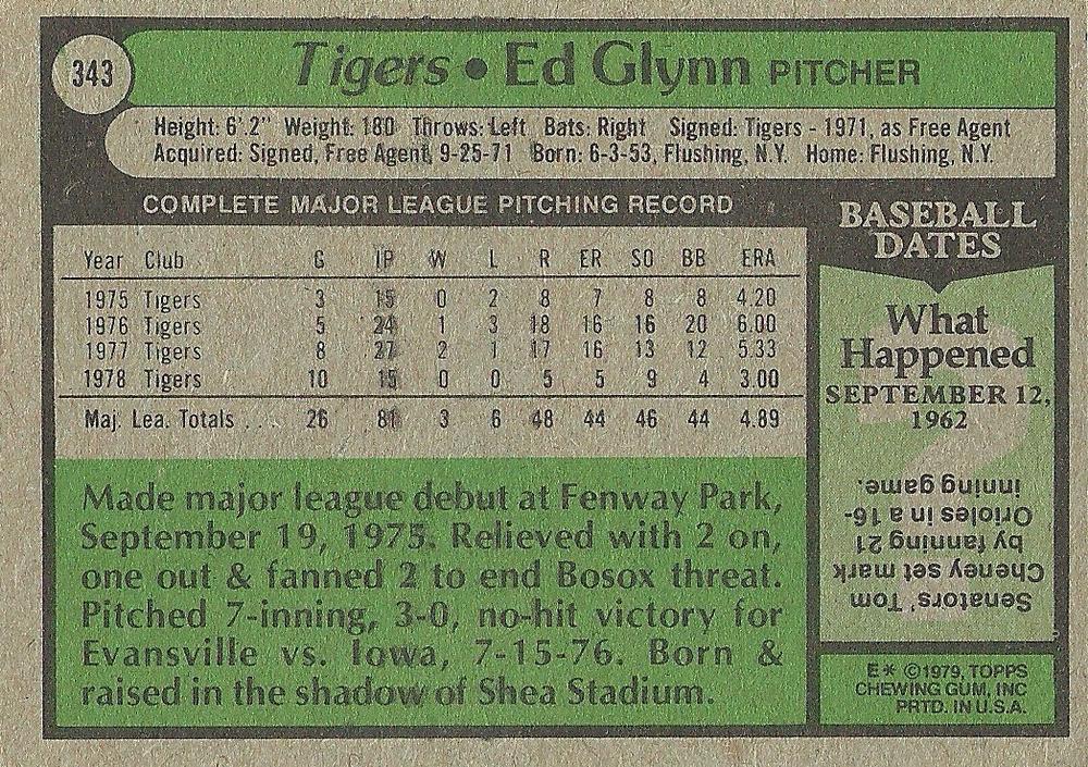 Ed Glynn  baseball card collectible - Main Image 2
