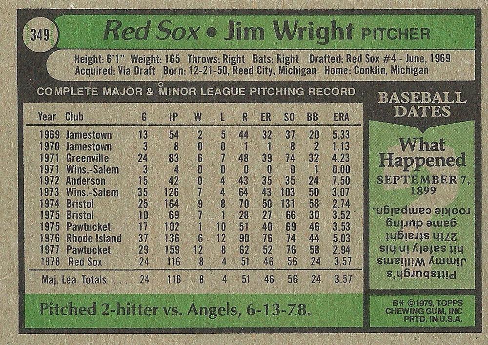 Jim Wright  baseball card collectible - Main Image 2