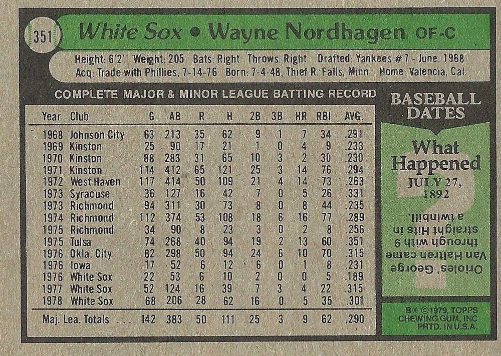 Wayne Nordhagen  baseball card collectible - Main Image 2