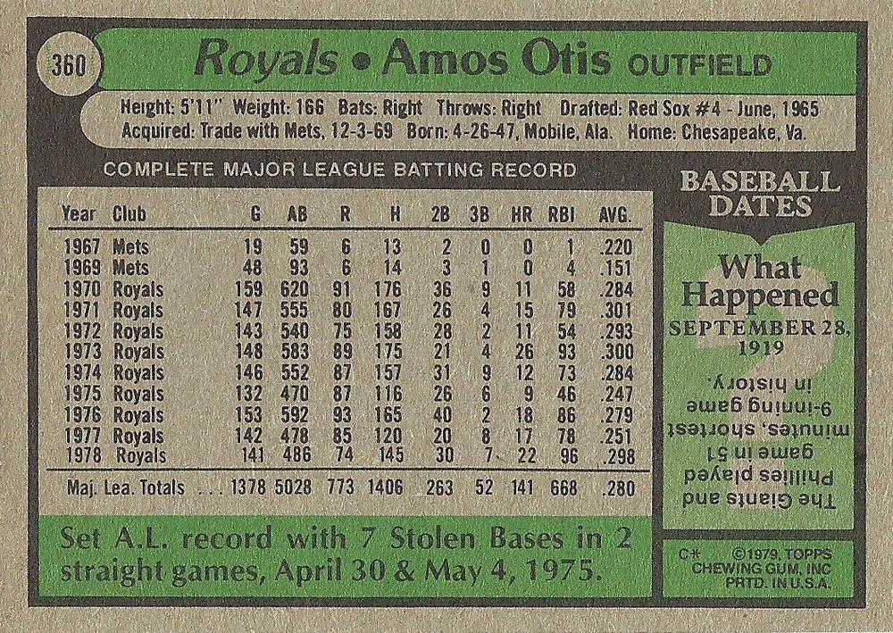 Amos Otis  baseball card collectible - Main Image 2