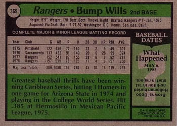 Bump Wills  baseball card collectible - Main Image 2