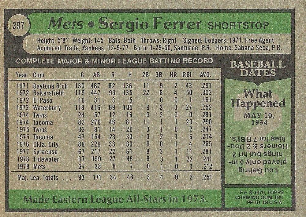 Sergio Ferrer  baseball card collectible - Main Image 2