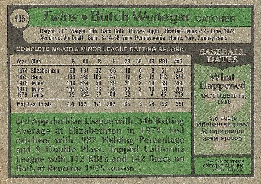 Butch Wynegar  baseball card collectible - Main Image 2