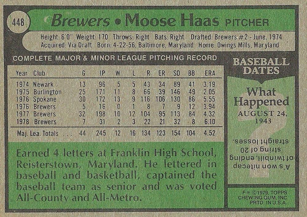 Moose Haas  baseball card collectible - Main Image 2